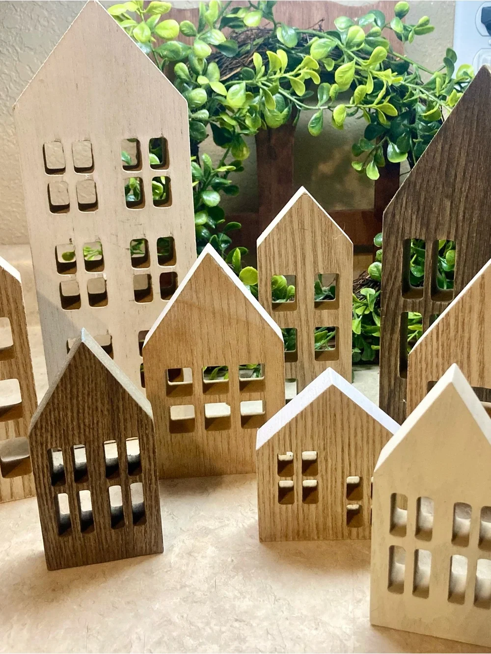 Target Bullseye Wooden Holiday Houses in Natural and Dark Wood Tones Farmhouse